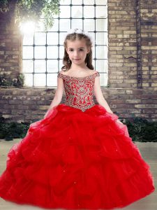 Organza and Tulle Sleeveless Floor Length Little Girls Pageant Gowns and Beading