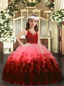 Superior Multi-color V-neck Neckline Beading and Ruffles Pageant Gowns For Girls Sleeveless Zipper