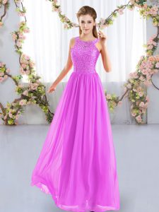 Hot Sale Chiffon Sleeveless Floor Length Bridesmaid Dress and Lace