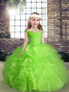 Most Popular Floor Length Lace Up Little Girl Pageant Dress for Party and Wedding Party with Beading and Ruffles