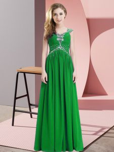 Noble Floor Length Green Prom Gown Straps Cap Sleeves