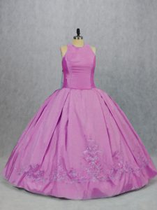 Gorgeous Lilac Ball Gowns Scoop Sleeveless Satin Floor Length Lace Up Embroidery Vestidos de Quinceanera