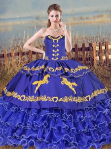 Cheap Blue Sleeveless Embroidery and Ruffled Layers Lace Up Vestidos de Quinceanera