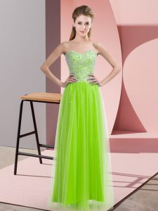 Shining Yellow Green Empire Tulle Sweetheart Sleeveless Beading Floor Length Lace Up Evening Dress