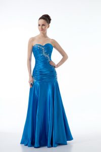 Colorful Sweetheart Sleeveless Zipper Beading and Ruching in Blue