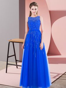 Blue Sleeveless Tulle Side Zipper Evening Dress for Prom and Party