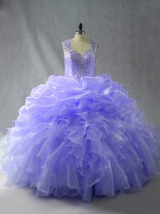 Beautiful Lavender Zipper Straps Beading and Ruffles Sweet 16 Quinceanera Dress Organza Sleeveless