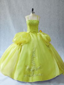Straps Sleeveless Organza Ball Gown Prom Dress Appliques Lace Up