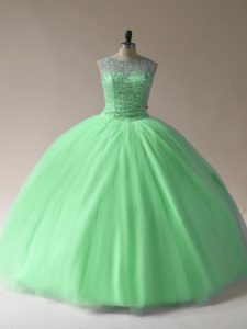 Artistic Lace Up Scoop Beading Sweet 16 Dress Tulle Sleeveless