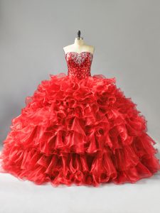 Exquisite Organza Sleeveless Floor Length Quinceanera Gown and Beading and Ruffles and Sequins