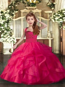 Fancy Straps Sleeveless Organza Little Girls Pageant Gowns Ruffles and Ruching Lace Up