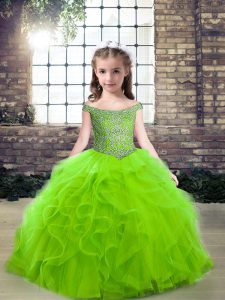 Sleeveless Beading and Ruffles Floor Length Pageant Gowns For Girls