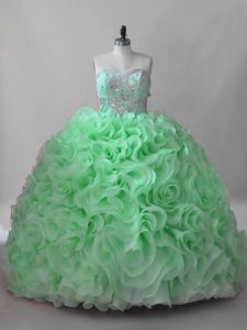 Chic Brush Train Ball Gowns Sweet 16 Dress Sweetheart Fabric With Rolling Flowers Sleeveless Lace Up