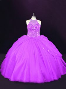 Beading 15 Quinceanera Dress Purple Lace Up Sleeveless