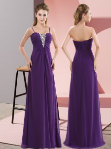 Amazing Purple Spaghetti Straps Neckline Beading Dress for Prom Sleeveless Zipper