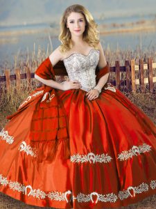 Trendy Sleeveless Floor Length Beading and Embroidery Lace Up Sweet 16 Dress with Orange Red