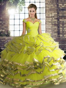 Free and Easy Sleeveless Lace Up Floor Length Beading and Ruffled Layers Sweet 16 Quinceanera Dress
