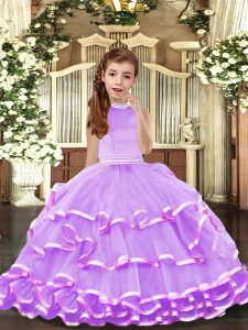 Halter Top Sleeveless Backless Little Girl Pageant Gowns Lavender Organza