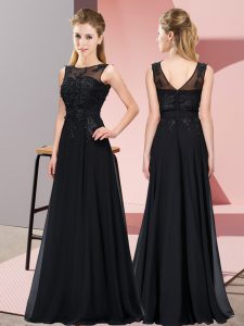 On Sale Sleeveless Zipper Floor Length Beading and Appliques Bridesmaid Dress