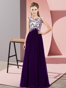 Floor Length Empire Sleeveless Purple Wedding Party Dress Zipper