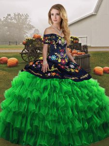 Colorful Sleeveless Lace Up Floor Length Embroidery and Ruffled Layers 15 Quinceanera Dress