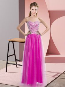 Sexy Fuchsia Lace Up Evening Dress Beading Sleeveless Floor Length