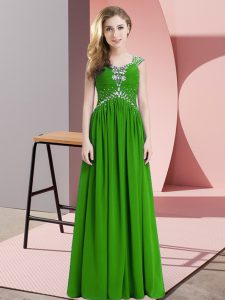 Fantastic Green Empire Beading Prom Dresses Lace Up Chiffon Cap Sleeves Floor Length