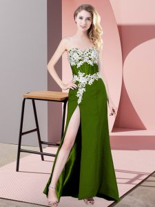 Latest Olive Green Prom and Party and Military Ball with Lace and Appliques Sweetheart Sleeveless Zipper