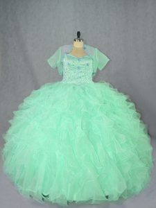 Apple Green Lace Up Sweet 16 Dress Beading and Ruffles Sleeveless Floor Length