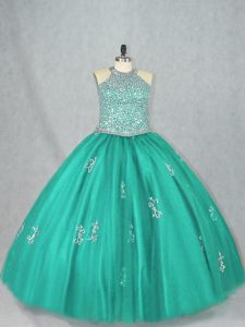 Suitable Sleeveless Beading and Appliques Lace Up Quinceanera Gowns