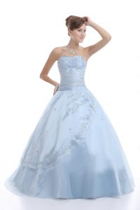 Simple Ball Gowns Ball Gown Prom Dress Light Blue Sweetheart Organza Sleeveless Floor Length Lace Up