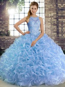 Colorful Ball Gowns 15th Birthday Dress Lavender Scoop Fabric With Rolling Flowers Sleeveless Floor Length Lace Up