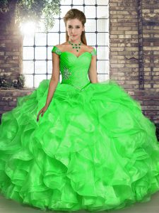 Ideal Beading and Ruffles Quinceanera Dresses Lace Up Sleeveless Floor Length