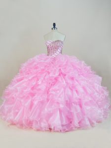 Captivating Floor Length Baby Pink 15 Quinceanera Dress Sweetheart Sleeveless Lace Up