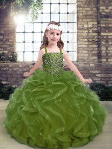 Most Popular Floor Length Ball Gowns Sleeveless Olive Green Evening Gowns Lace Up