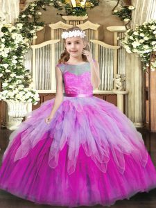 Excellent Floor Length Multi-color Pageant Dress Womens Tulle Sleeveless Lace and Ruffles