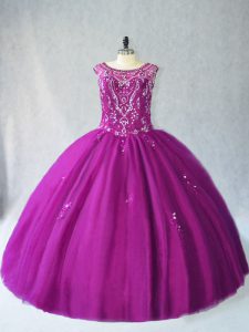 High End Floor Length Purple Quinceanera Dress Tulle Sleeveless Beading