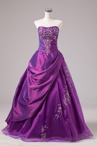 Stylish Floor Length Zipper Sweet 16 Quinceanera Dress Purple for Sweet 16 and Quinceanera with Embroidery