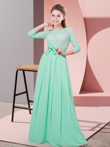 Amazing Scoop 3 4 Length Sleeve Side Zipper Bridesmaid Dresses Apple Green Chiffon