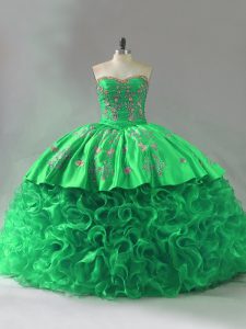 Dynamic Green Sleeveless Embroidery and Ruffles Quince Ball Gowns