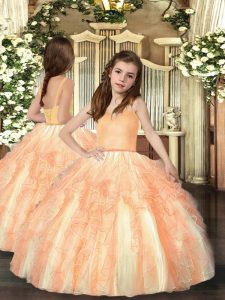 Orange Sleeveless Floor Length Ruffles Lace Up Kids Formal Wear