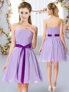 Smart Lavender Sleeveless Chiffon Lace Up Quinceanera Court Dresses for Wedding Party