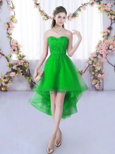 Sweetheart Sleeveless Bridesmaids Dress High Low Lace Green Tulle