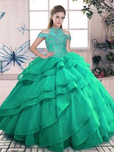 Turquoise Sleeveless Beading and Ruffles Floor Length Sweet 16 Quinceanera Dress