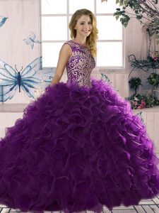 Attractive Organza Sleeveless Floor Length Quinceanera Gowns and Beading and Ruffles