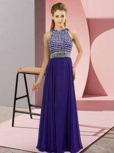 Purple Sleeveless Beading Floor Length Prom Dress