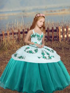 Teal Sleeveless Organza Lace Up Pageant Dress Wholesale for Party and Wedding Party