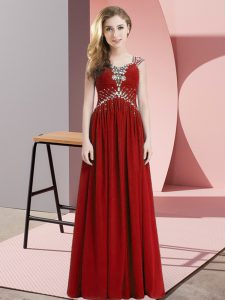 Cute Straps Cap Sleeves Side Zipper Prom Evening Gown Red Chiffon
