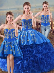 Sweetheart Sleeveless Lace Up 15 Quinceanera Dress Royal Blue Fabric With Rolling Flowers