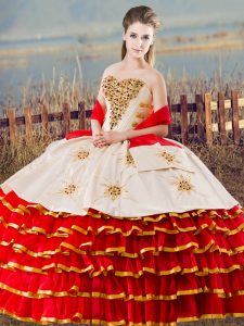 Free and Easy White And Red Sweetheart Lace Up Beading and Ruffled Layers Sweet 16 Dress Sleeveless